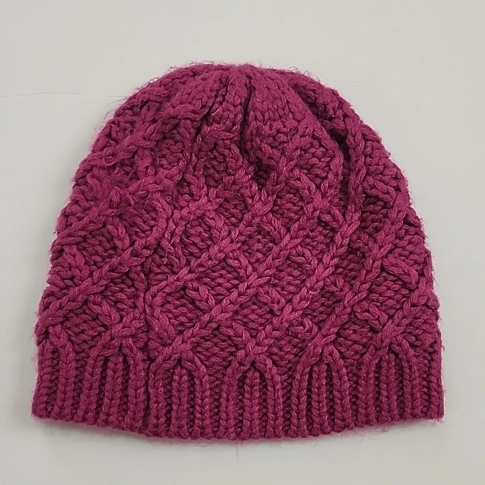 Cable knit Kids Purple Beanie Warm Winter Hat
